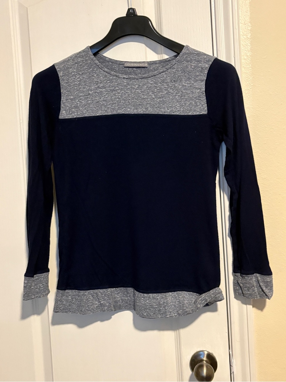 Loveappella Navy and Gray Colorblock Long Sleeve Top